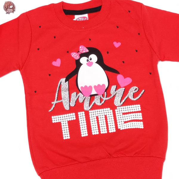 Girls' Amore Time Penguin Printed  Long Sleeve Top (1-5y) - Clothes4Kids