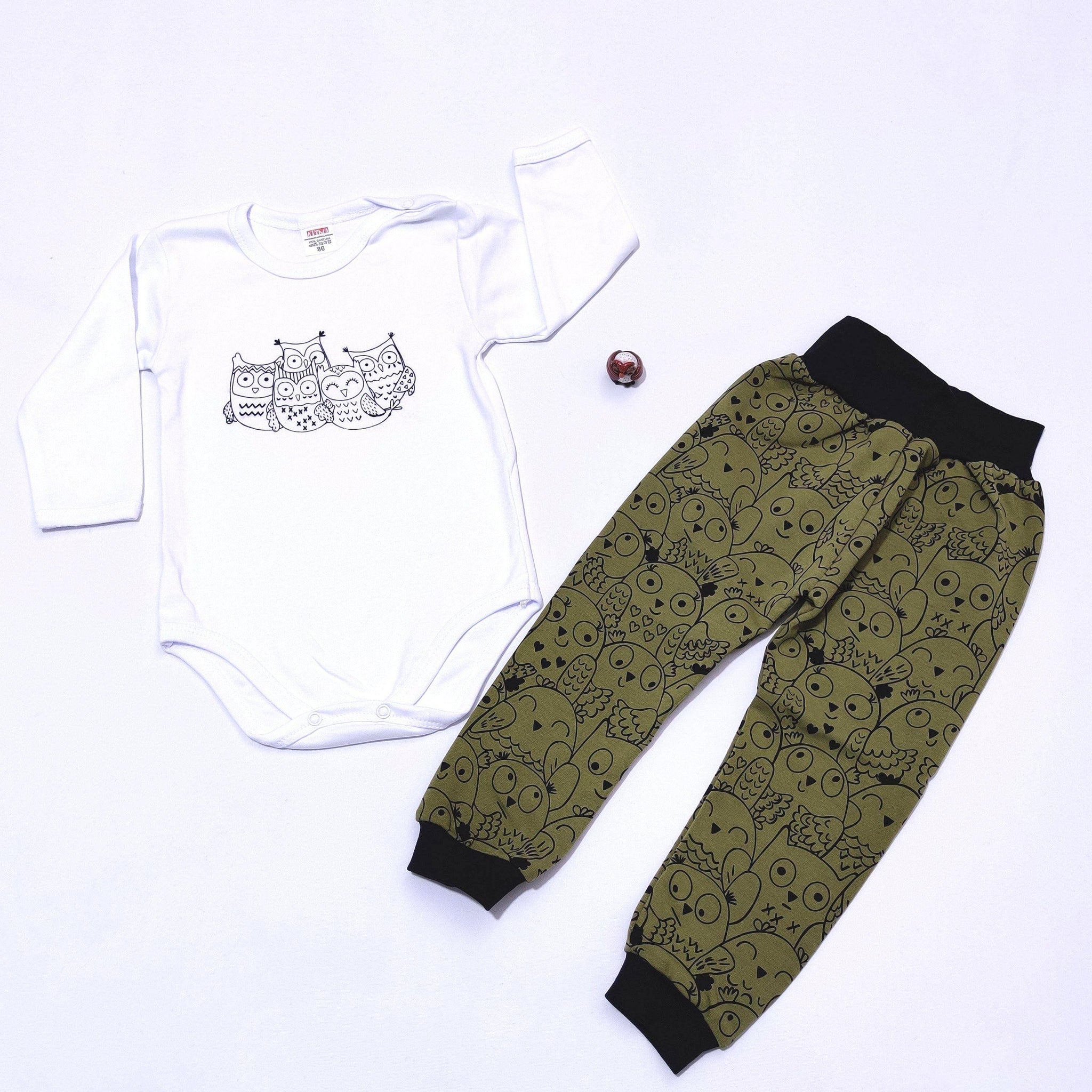 Baby Owls Khaki/White 2pcs Set (9-18m) - Clothes4Kids