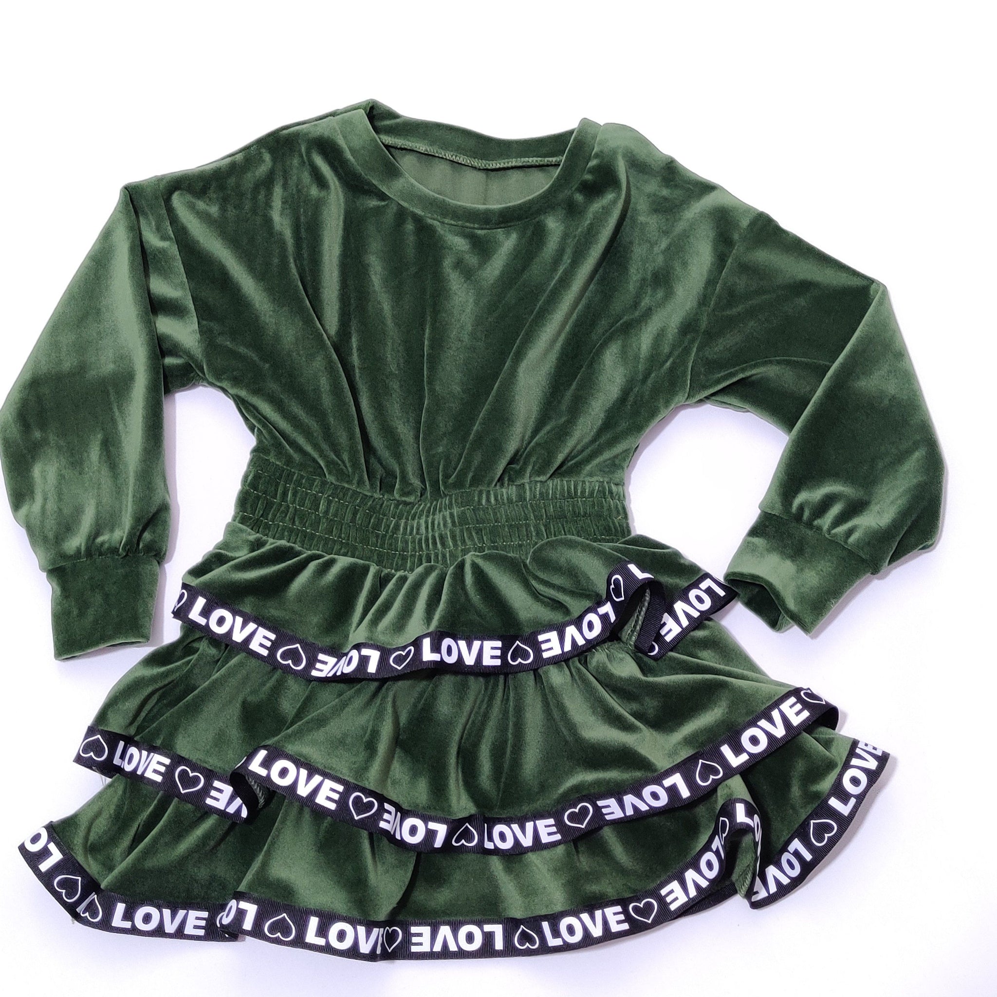 Girls' Love' Velour Long Sleeve Dress (3-12y) - Clothes4Kids