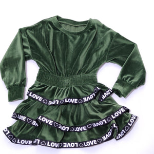 Girls' Love' Velour Long Sleeve Dress (3-12y) - Clothes4Kids