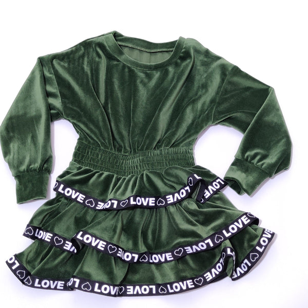 Girls' Love' Velour Long Sleeve Dress (3-12y) - Clothes4Kids