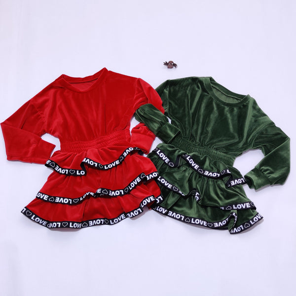 Girls' Love' Velour Long Sleeve Dress (3-12y) - Clothes4Kids