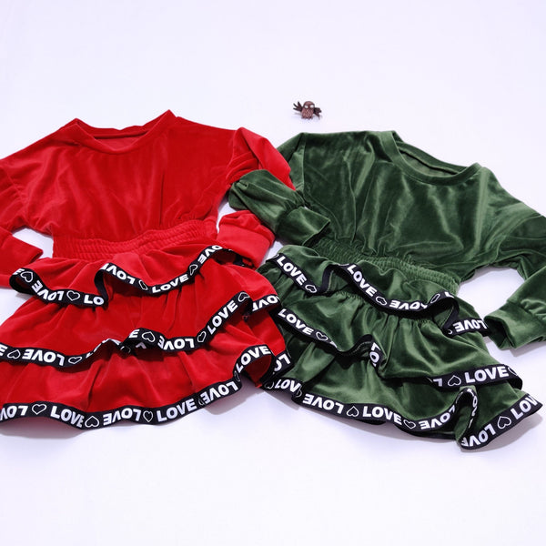 Girls' Love' Velour Long Sleeve Dress (3-12y) - Clothes4Kids