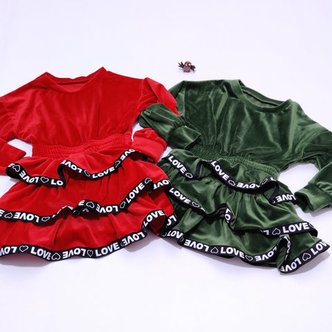 Girls' Love' Velour Long Sleeve Dress (3-12y) - Clothes4Kids