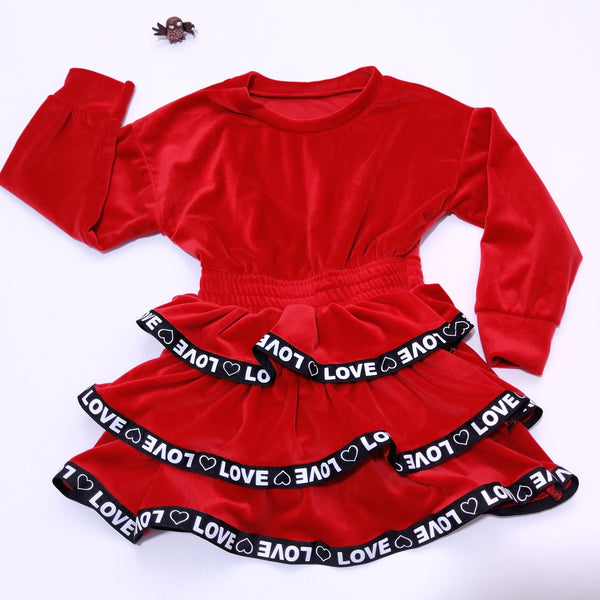 Girls' Love' Velour Long Sleeve Dress (3-12y) - Clothes4Kids