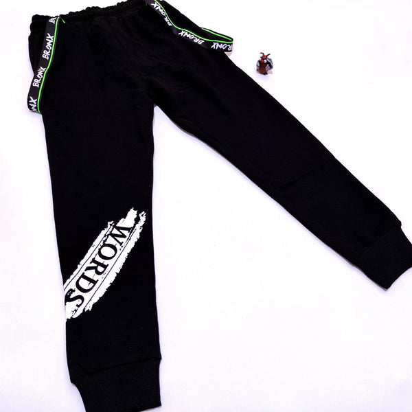Boy's Words Black Joggers/Green  (8-14y) - Clothes4Kids