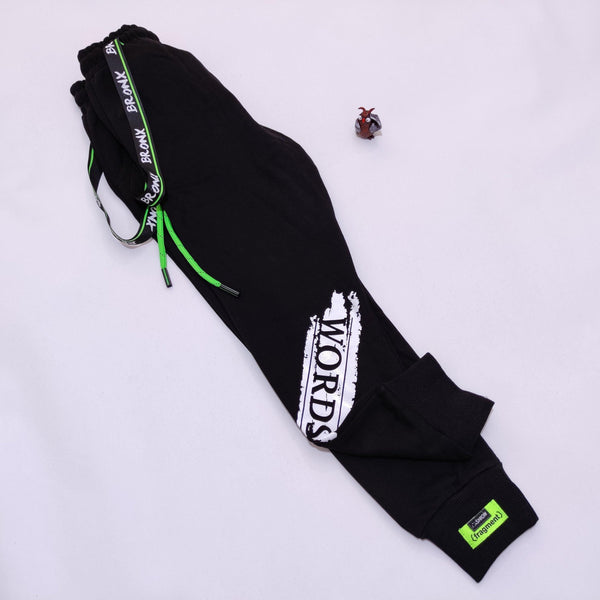 Boy's Words Black Joggers/Green  (8-14y) - Clothes4Kids