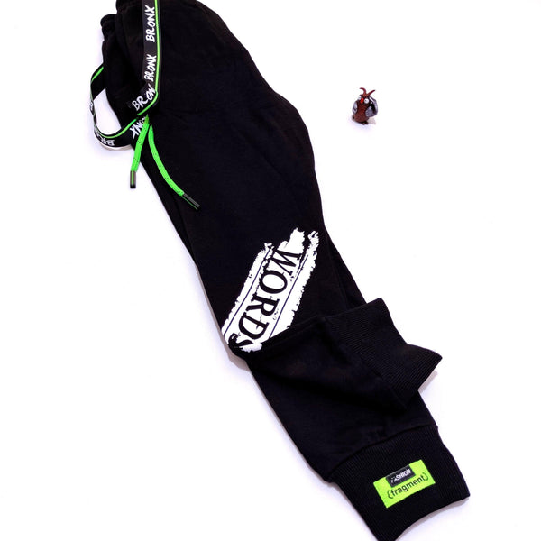 Boy's Words Black Joggers/Green  (8-14y) - Clothes4Kids