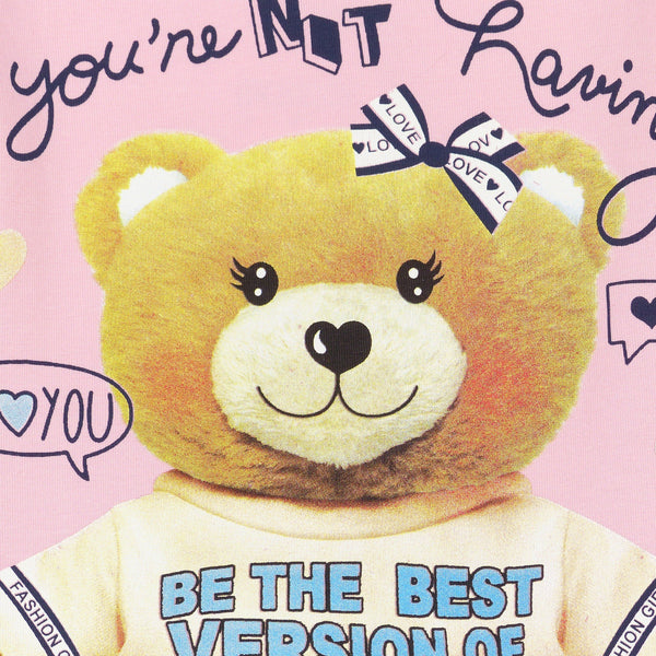 Girls' Long Sleeve Pink 'Teddy Bear' Printed Top - Clothes4Kids