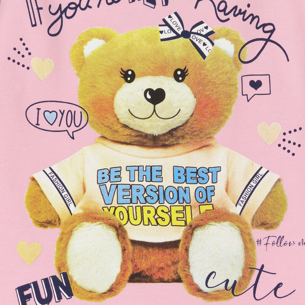 Girls' Long Sleeve Pink 'Teddy Bear' Printed Top - Clothes4Kids