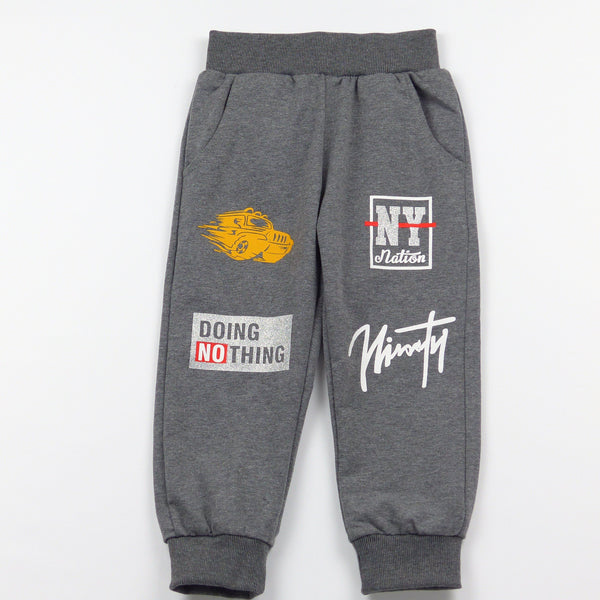 Boys' Doing Nothing' Printed Grey Joggers (2-8y) - Clothes4Kids