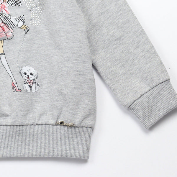 Girls' Fancy' Printed Long Sleeve Sweatshirt Grey/Pink Melange (3-9y) - Clothes4Kids