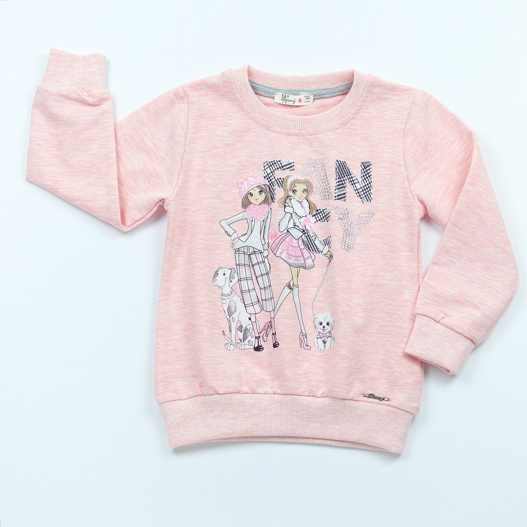 Girls' Fancy' Printed Long Sleeve Sweatshirt Grey/Pink Melange (3-9y) - Clothes4Kids