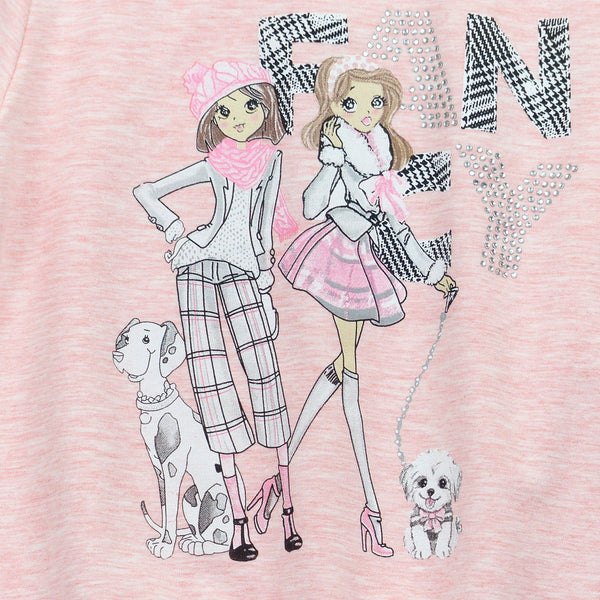 Girls' Fancy' Printed Long Sleeve Sweatshirt Grey/Pink Melange (3-9y) - Clothes4Kids