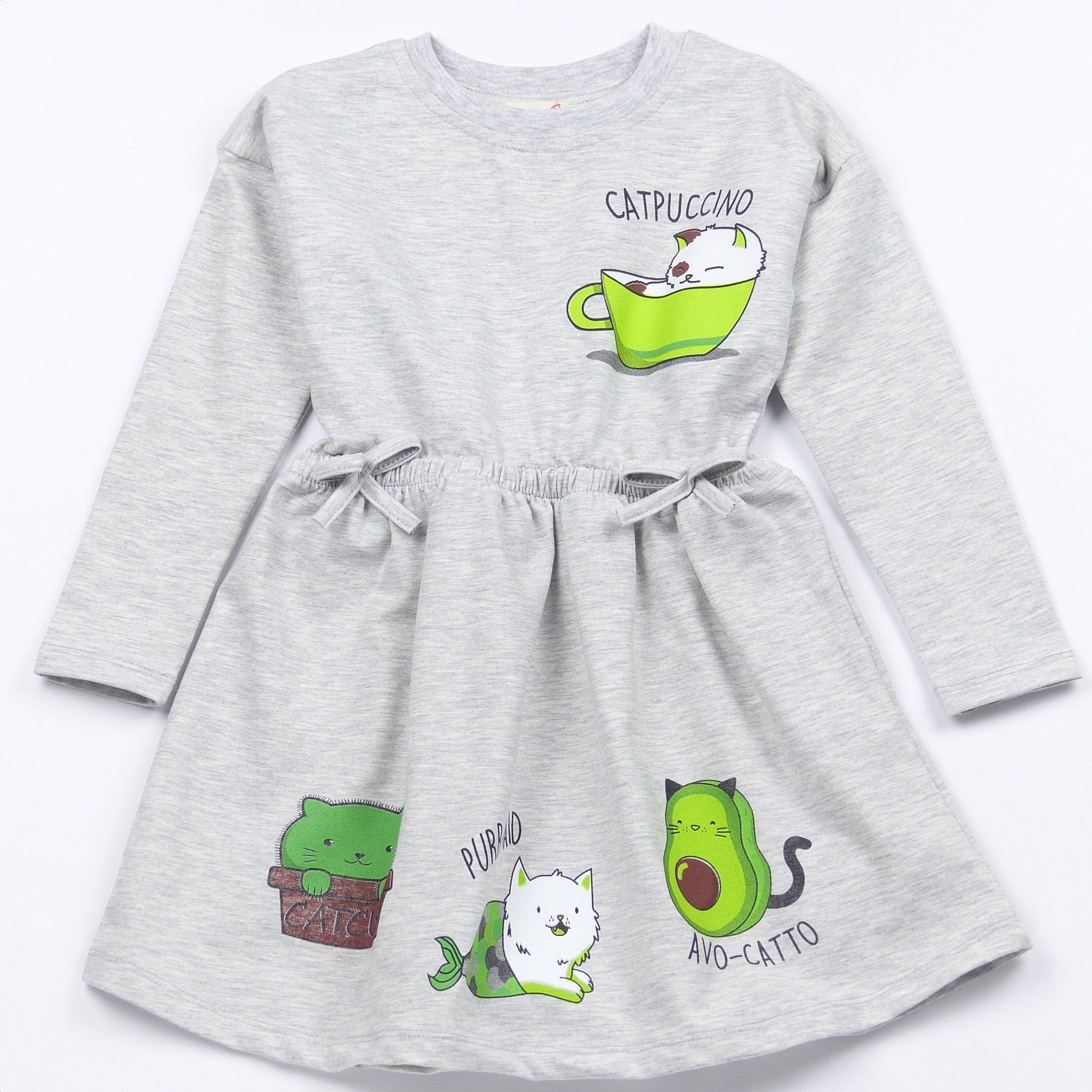 Girls' Catpuccino' Printed Long Sleeve Dress (18m-8y) - Clothes4Kids