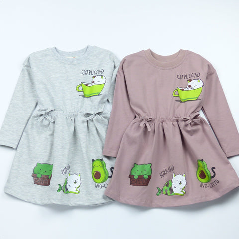 Girls' Catpuccino' Printed Long Sleeve Dress (18m-8y) - Clothes4Kids