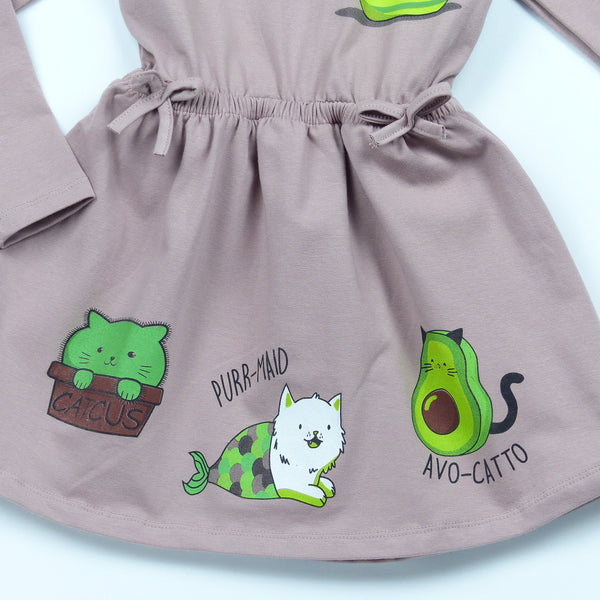 Girls' Catpuccino' Printed Long Sleeve Dress (18m-8y) - Clothes4Kids