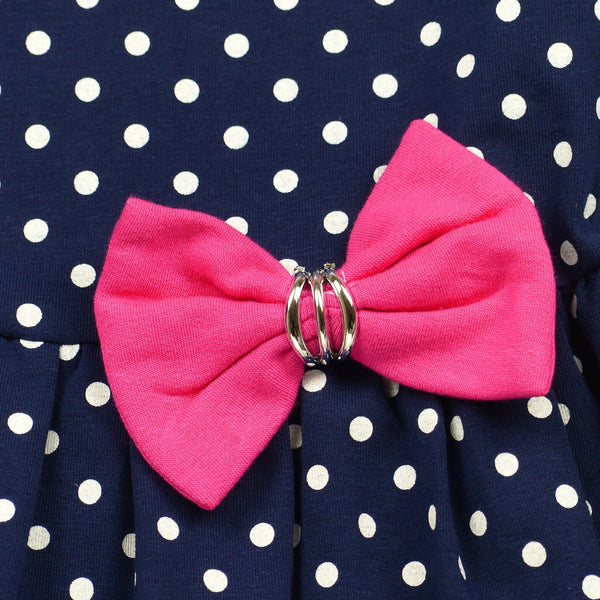 Girls' Long Sleeve Polka Dot Navy Blue / Pink Ribbon Dress (18m-7y) - Clothes4Kids