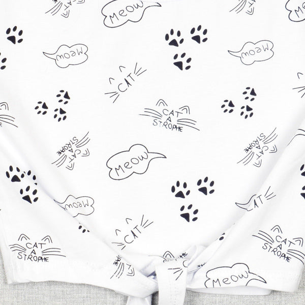 Girls' Cat Meaw' Printed White/Navy Blue Summer Set (4-8y) - Clothes4Kids