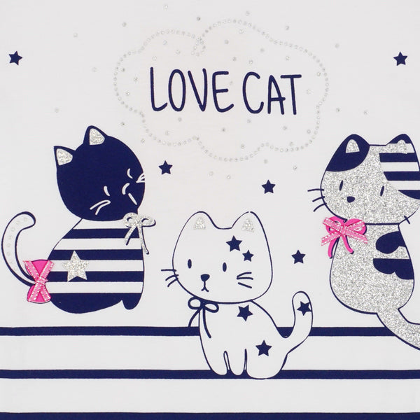 Girls' Love Cat ' Printed Pink/White T-Shirt (3-8y) - Clothes4Kids