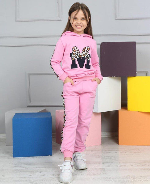 Girls' Minnie' Printed Pastel Pink/Leopard Tracksuit (5-11y) - Clothes4Kids
