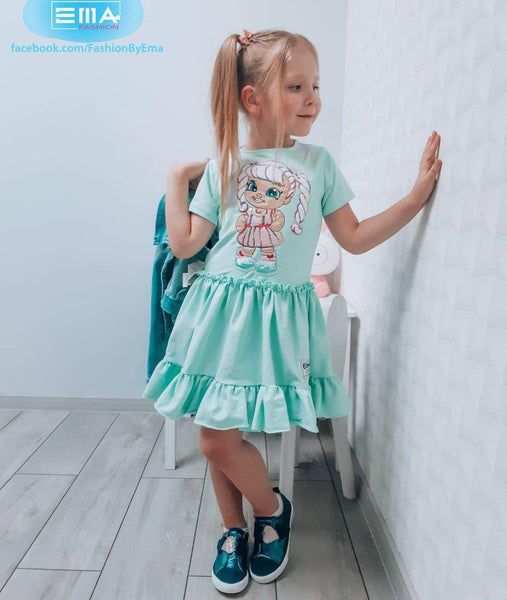 Girls' Sequin Doll ' Short Sleeve Mint Dress (4-10y) - Clothes4Kids