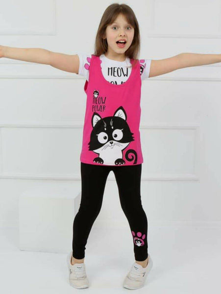 Girls' Meow Power' Cat' Printed Set (4-8y) - Clothes4Kids