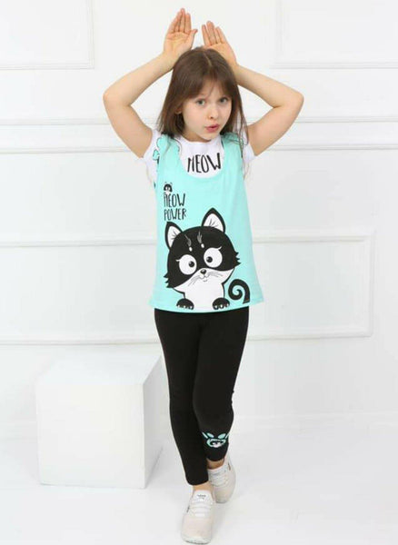 Girls' Meow Power' Cat' Printed Set (4-8y) - Clothes4Kids
